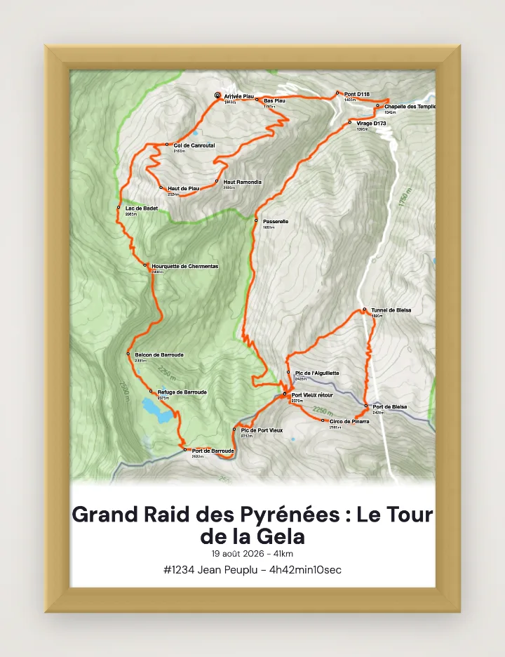 Gerahmtes Poster Grand Raid des Pyrénées : Le Tour de la Gela