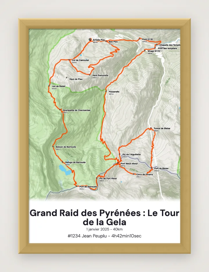 Gerahmtes Poster Grand Raid des Pyrénées : Le Tour de la Gela