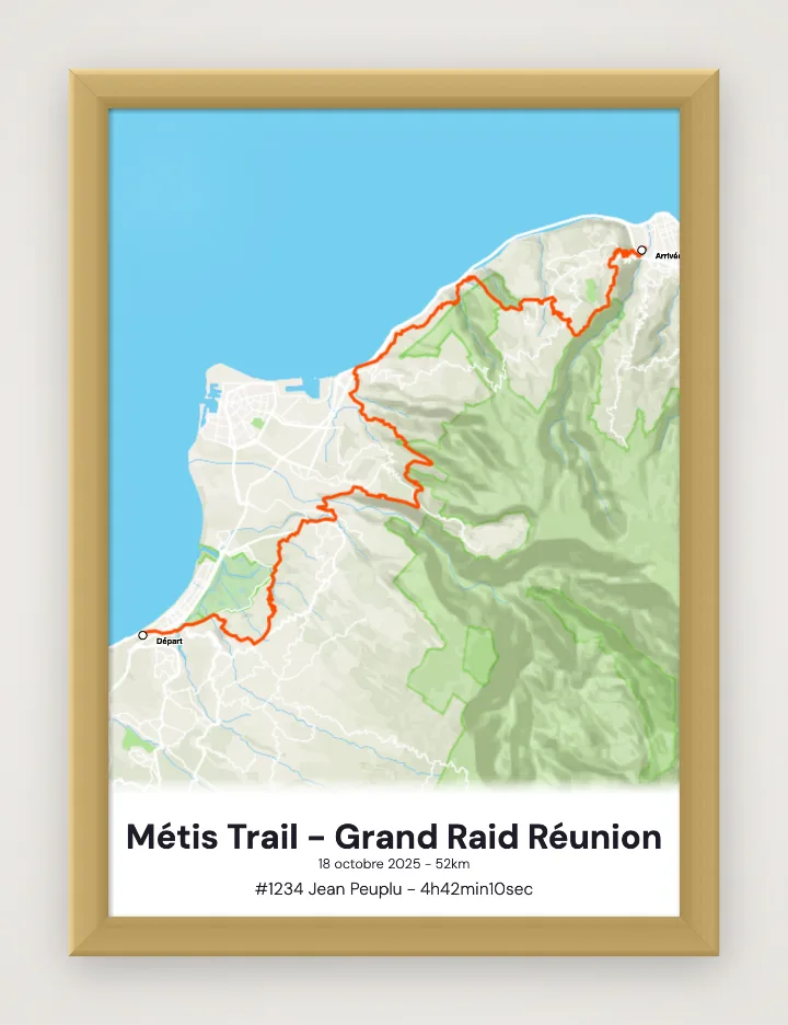 Poster Métis Trail - Grand Raid Réunion incorniciato