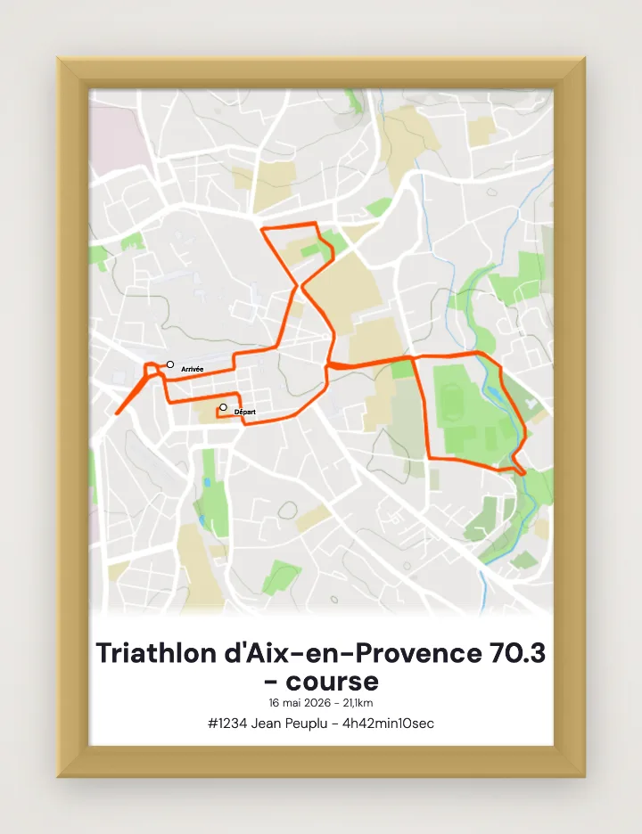 Poster Triathlon d'Aix-en-Provence 70.3 - course incorniciato