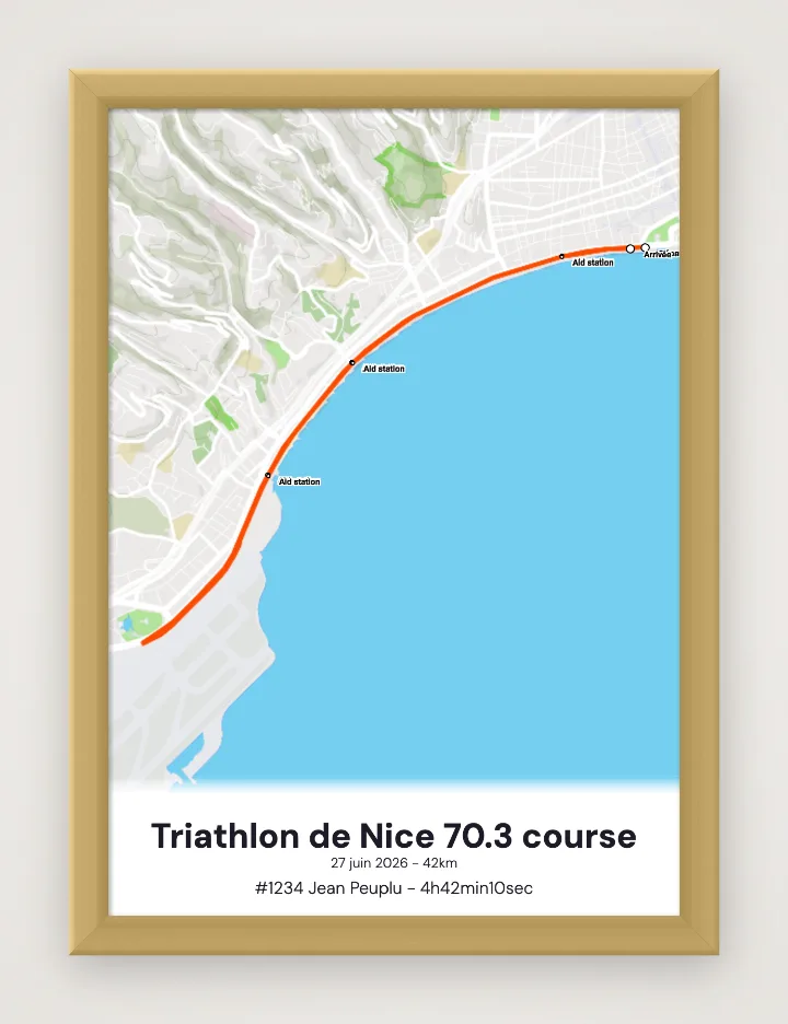 Poster Triathlon de Nice 70.3 course incorniciato